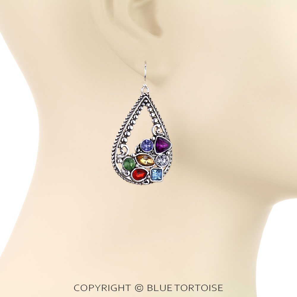 Tailored Ball TXR Teardrop with Stone Dangle Earrings - Image 2