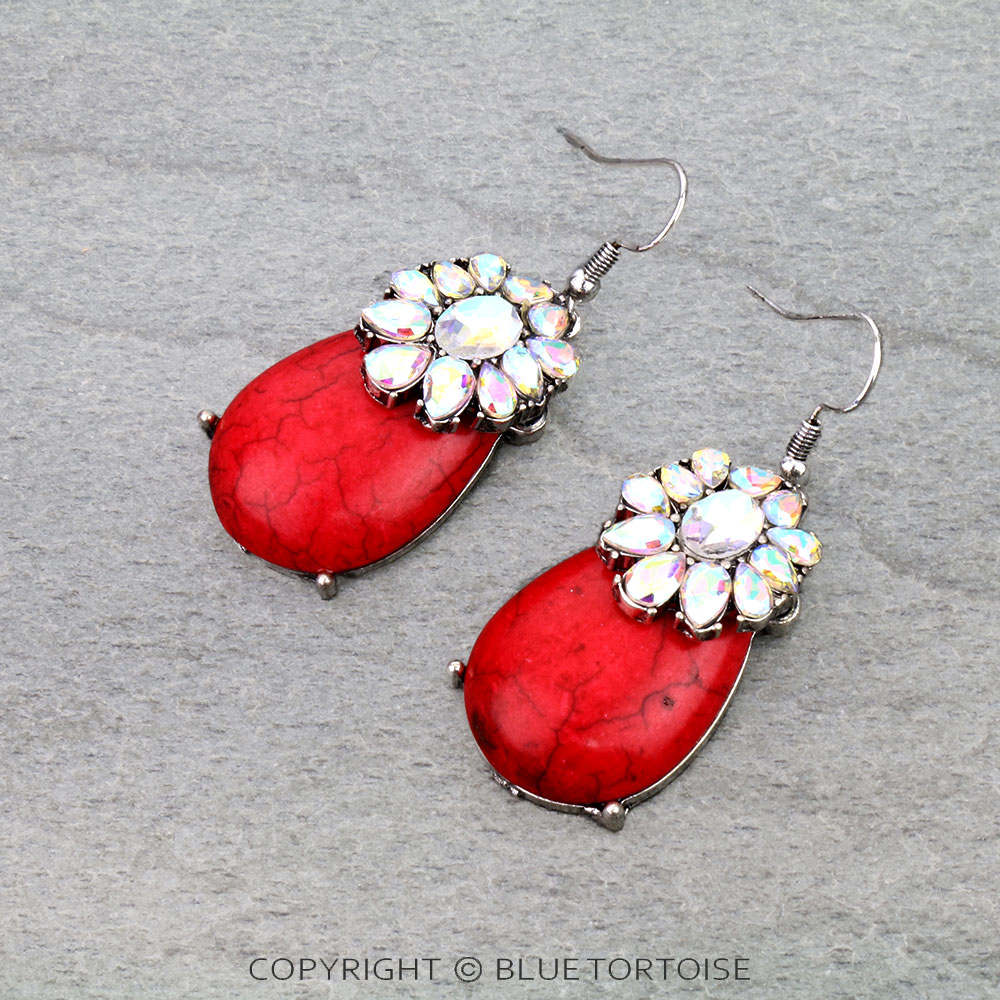 Western Concho Stone Dangle Earrings