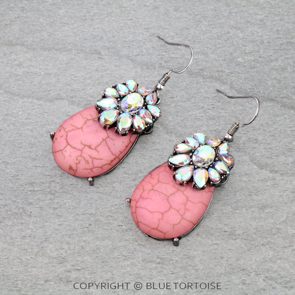 Western Concho Stone Dangle Earrings