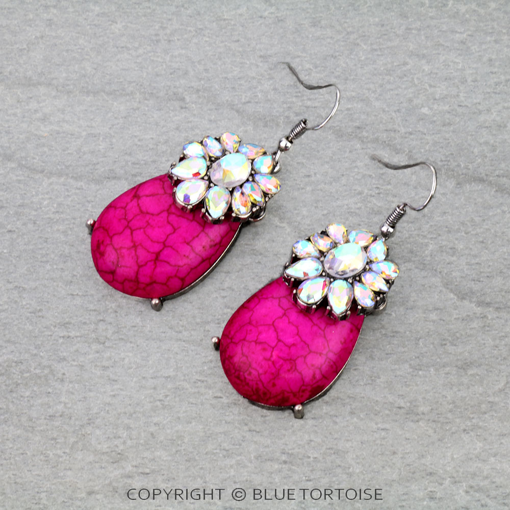 Western Concho Stone Dangle Earrings