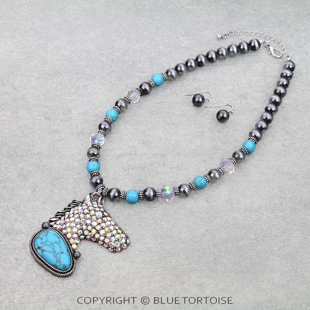 Western Horse Head Pendant Necklace Set