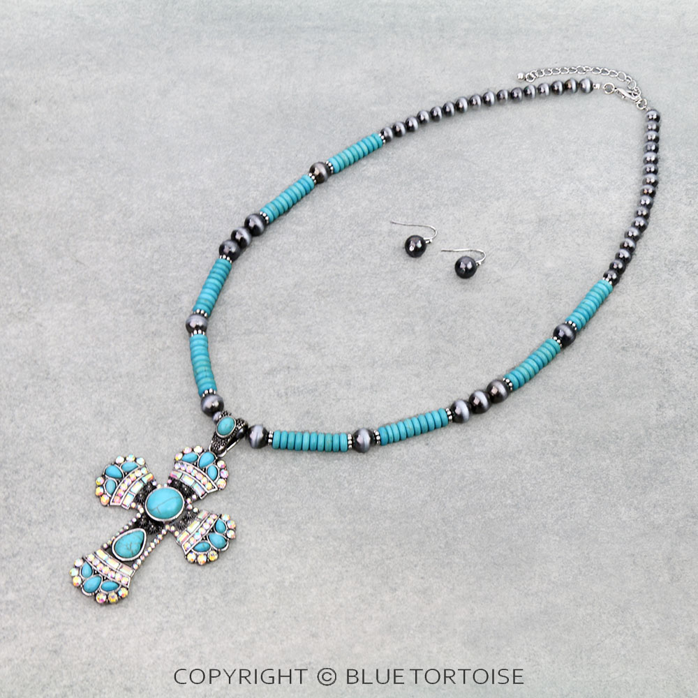 Western Cross Pendant Necklace Set