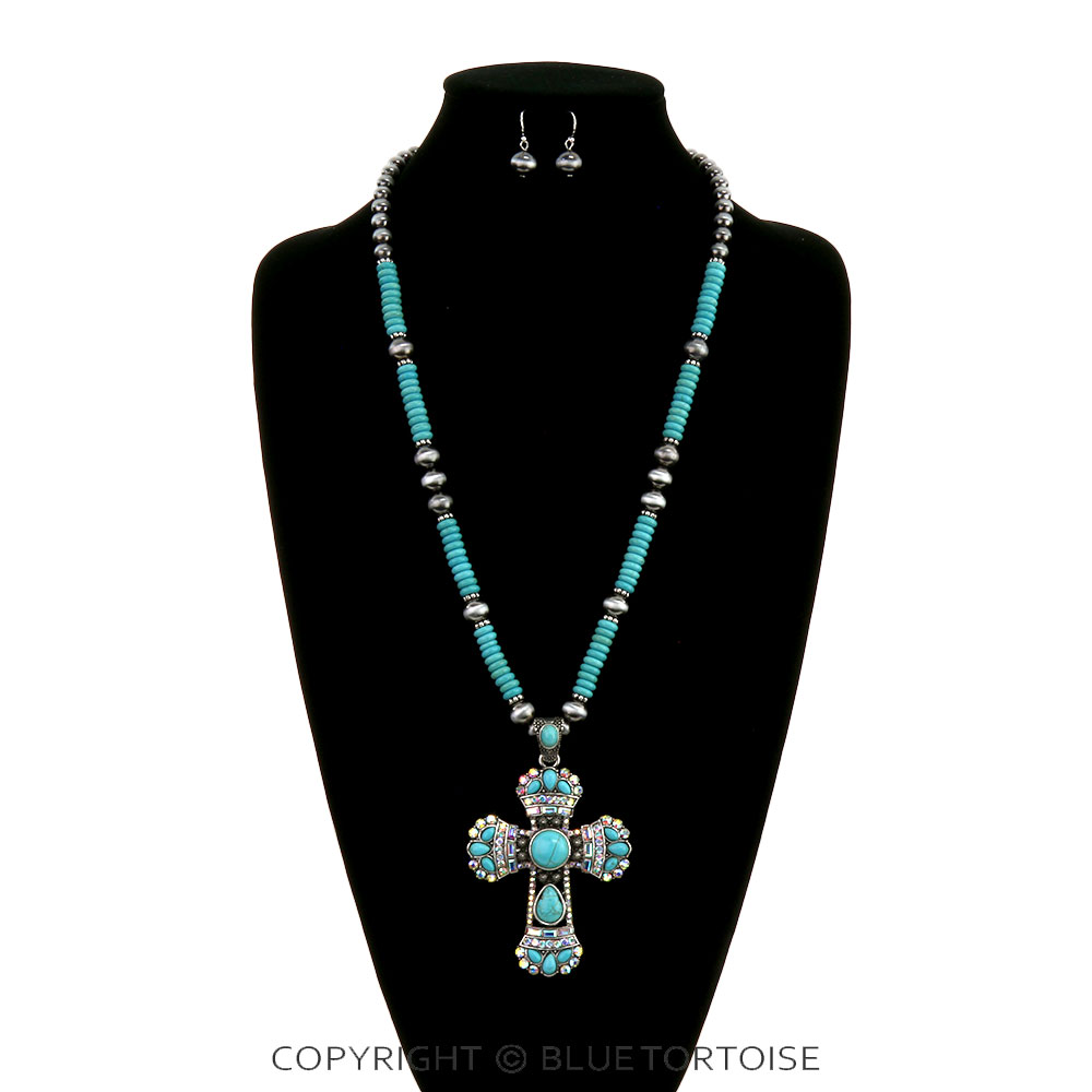Western Cross Pendant Necklace Set - Image 2