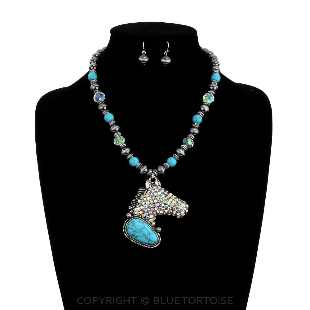 Western Horse Head Pendant Necklace Set - Image 2
