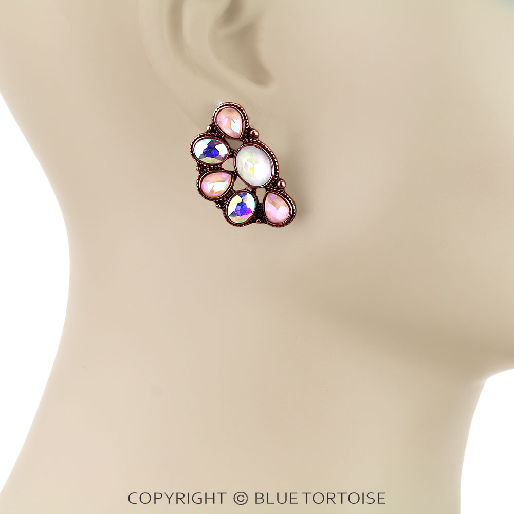 Western Glass Stone Half Flower Stud Earrings - Image 2