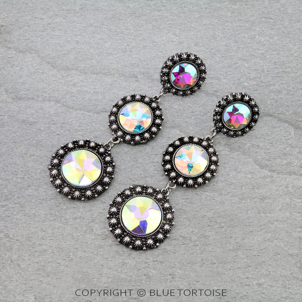 Western Glass Stone Concho Drop Stud Earrings