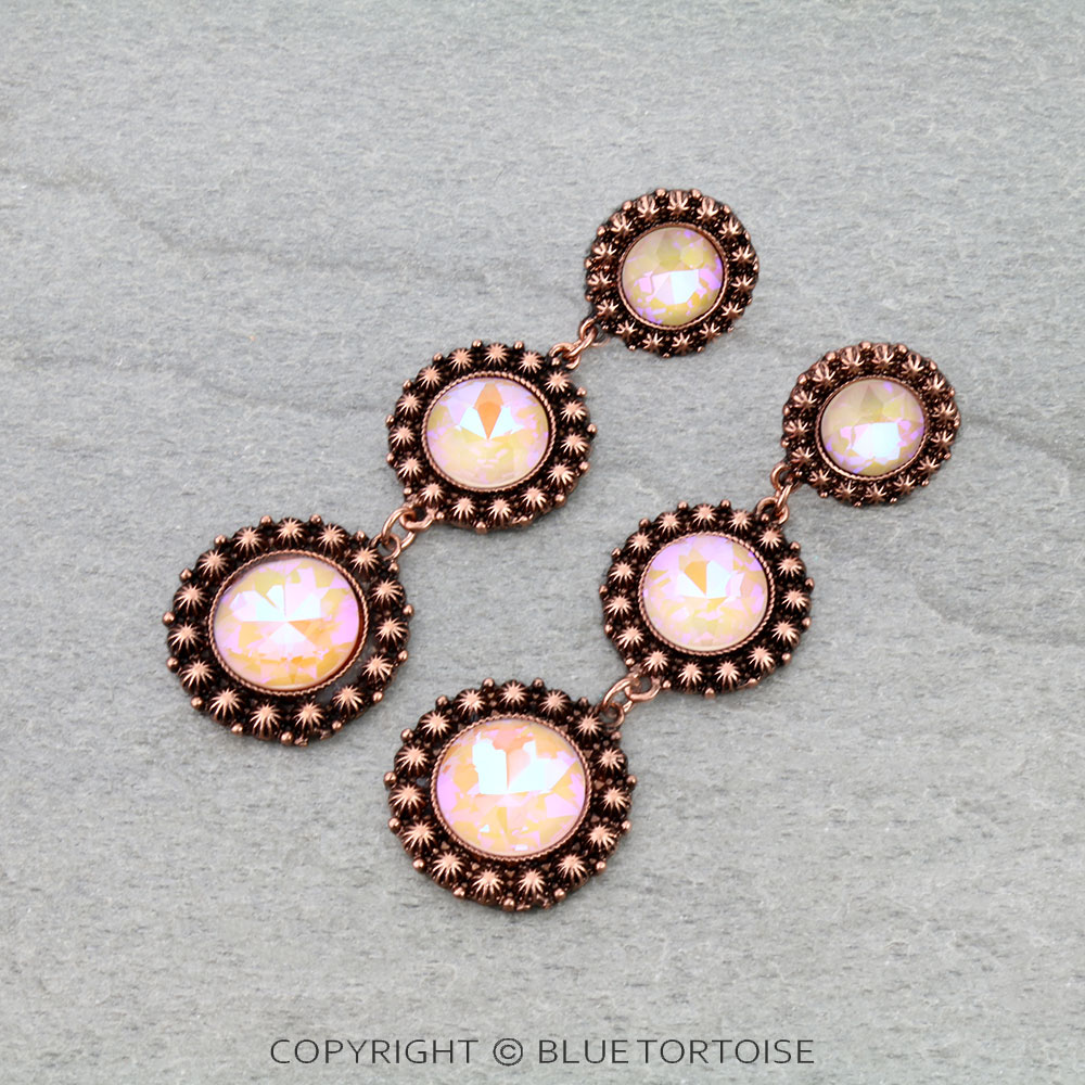 Western Glass Stone Concho Drop Stud Earrings