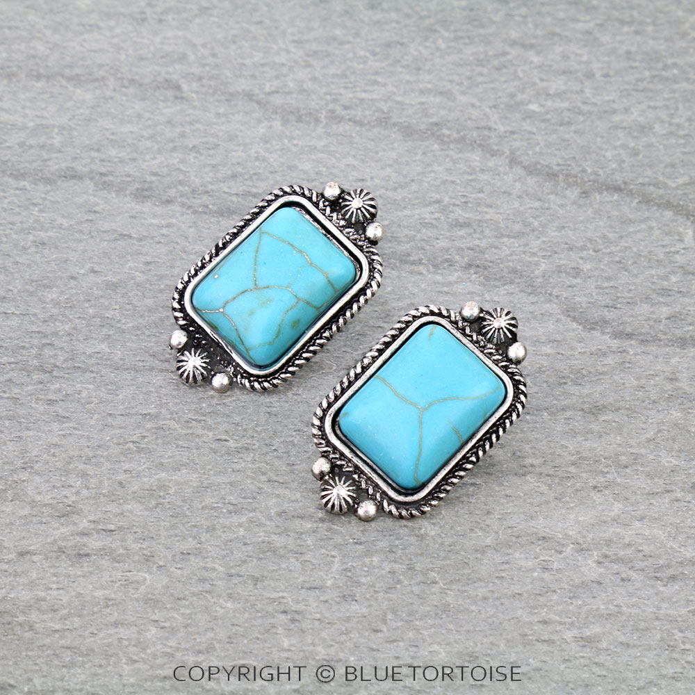 Western Rectangle Stone Stud Earrings