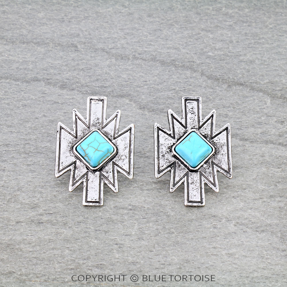 Western Aztec Stone Stud Earrings