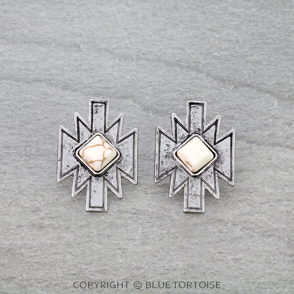 Western Aztec Stone Stud Earrings