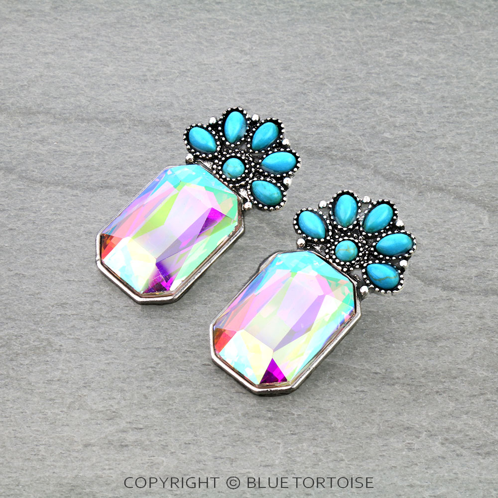 Western Concho/Rectangle Stone Stud Earrings