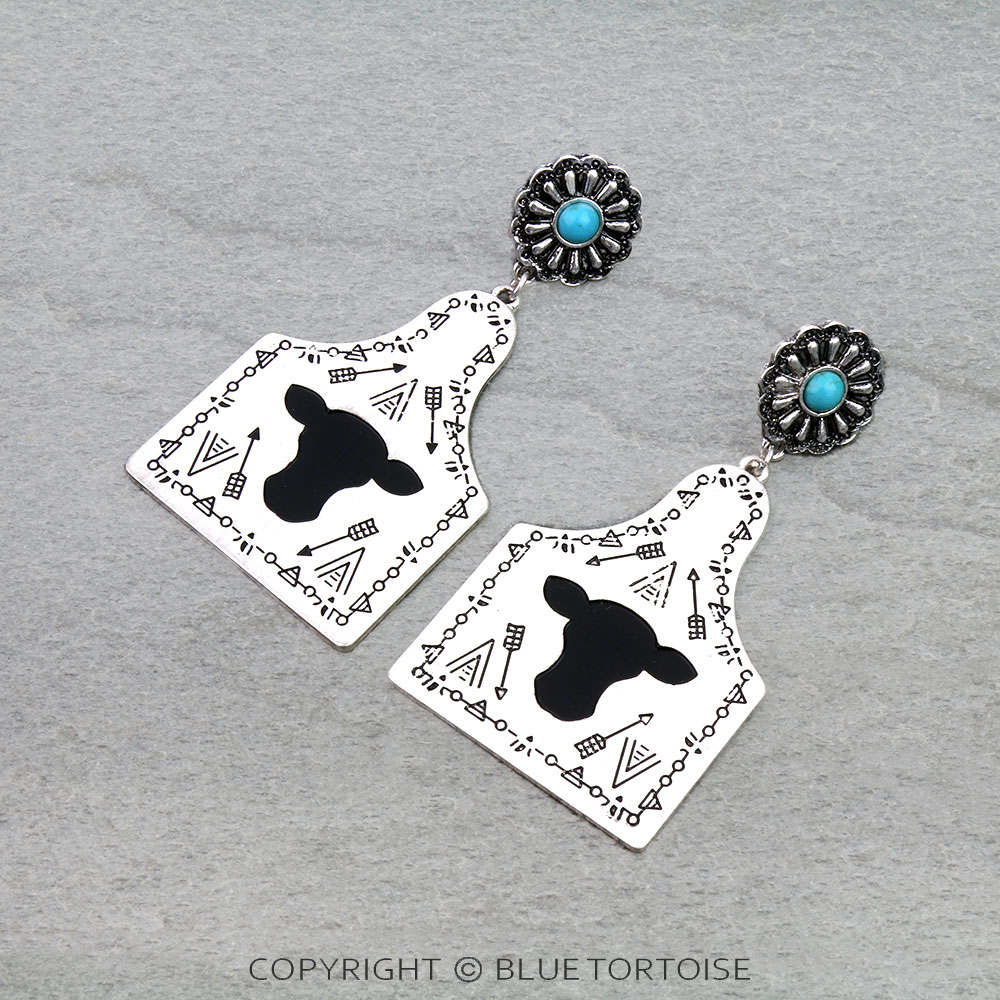 Western Cow Ear Tag Stud Earrings