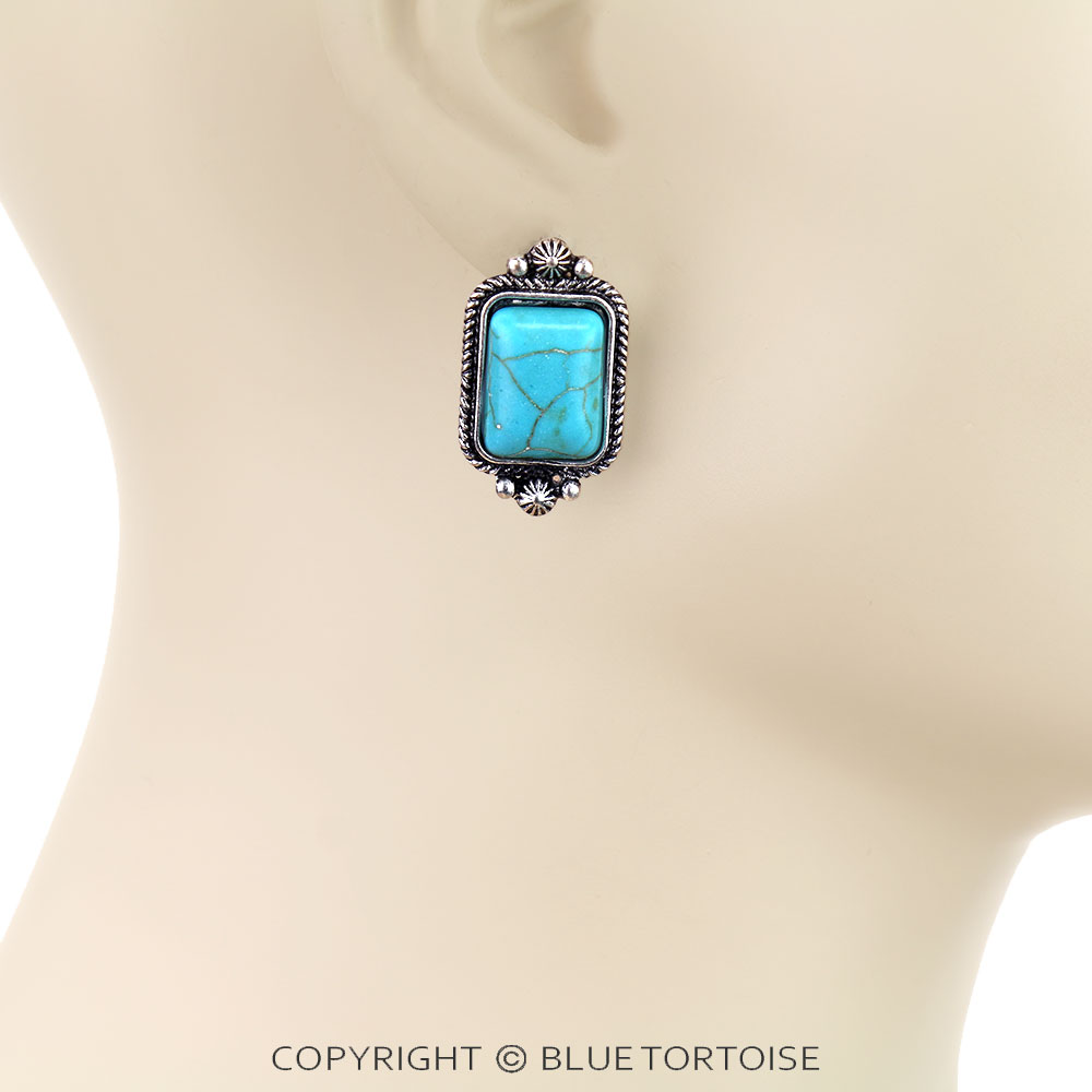 Western Rectangle Stone Stud Earrings - Image 2