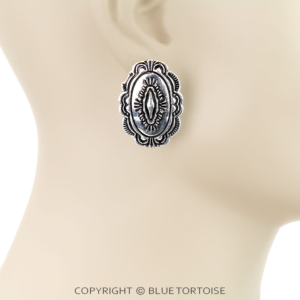 Western Textured Metal Casting Stud Earrings - Image 2
