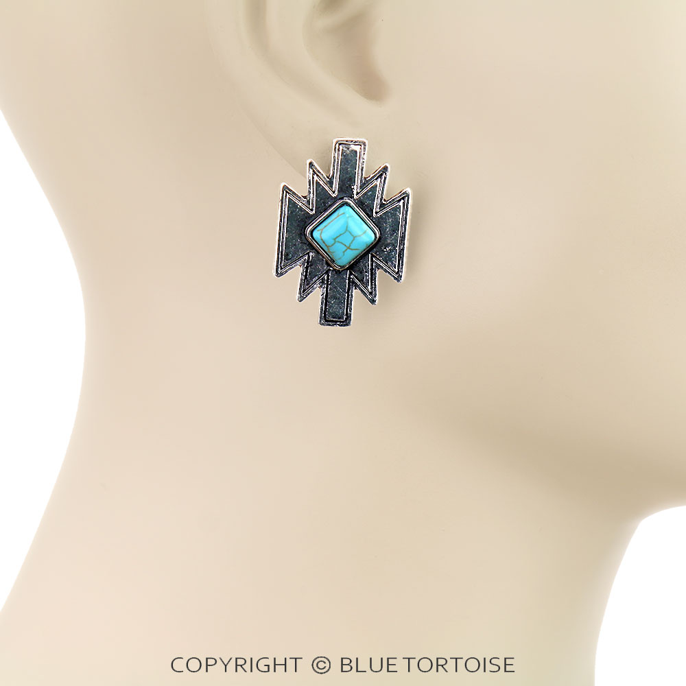 Western Aztec Stone Stud Earrings - Image 2