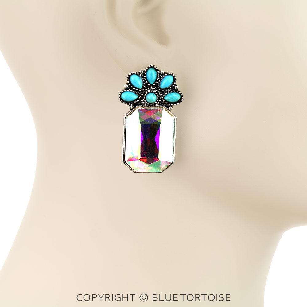 Western Concho/Rectangle Stone Stud Earrings - Image 2
