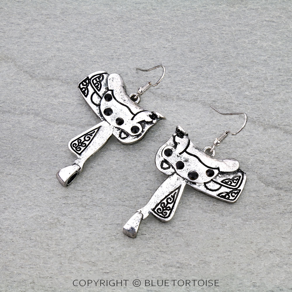 Western Horse Saddle Dangle Earrings