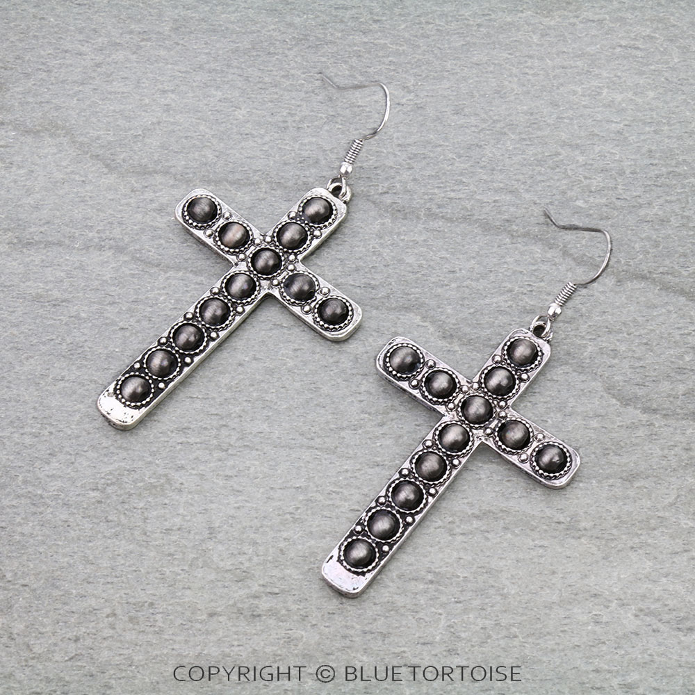 Western Cross with Pearl Dangle Earrings