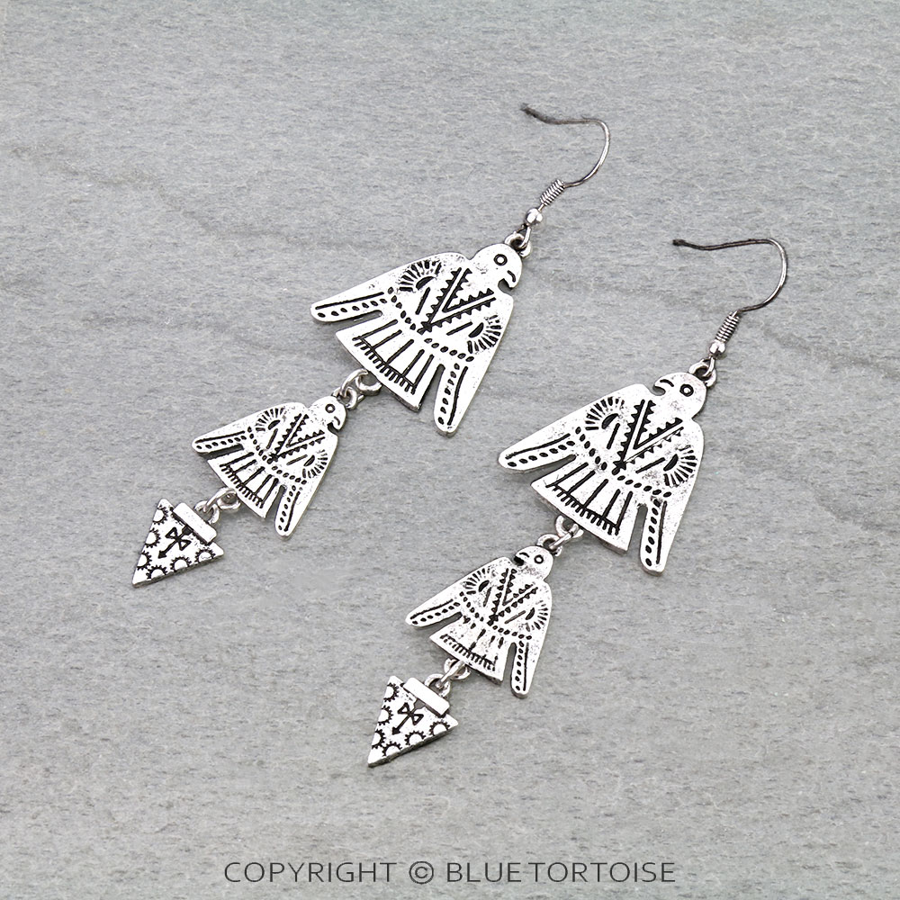 Western Textured Thunderbird Drop Dangle Earrings