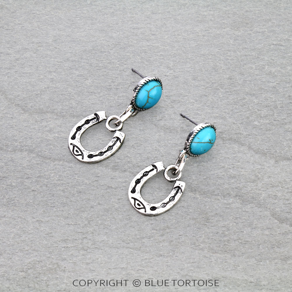 Western Horseshoe Stone Stud Earrings