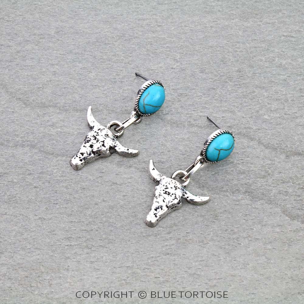 Western Steer Skull Stone Stud Earrings