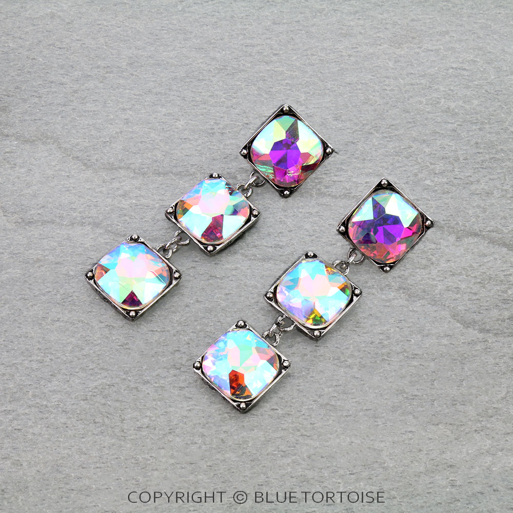 Western Square Stone Drop Stud Earrings