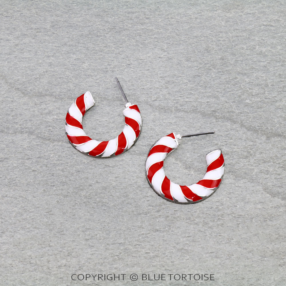 Christmas Candy Cane Hoop Earrings