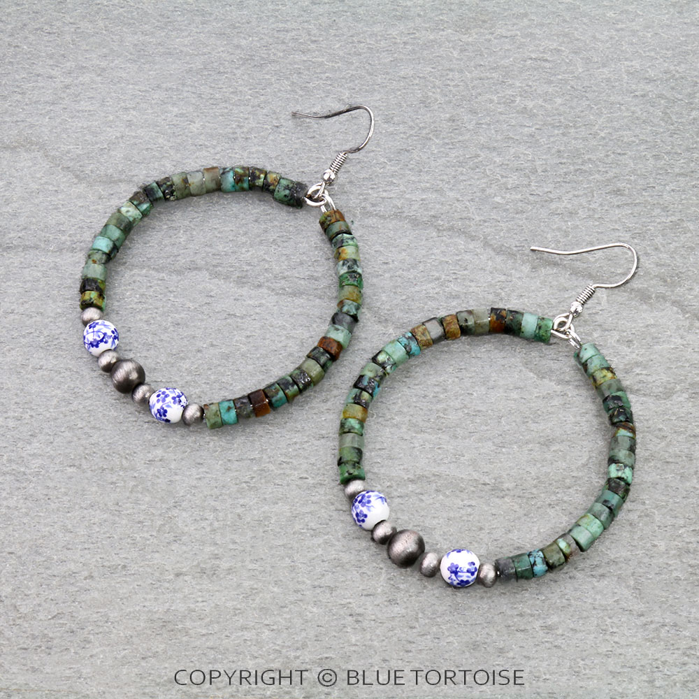 Western Heishi Bead Round Dangle Earrings