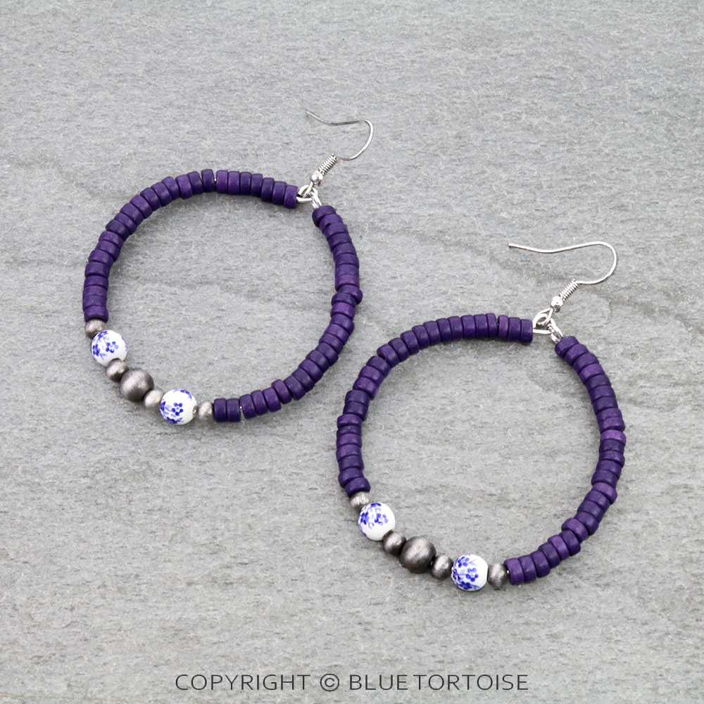 Western Heishi Bead Round Dangle Earrings