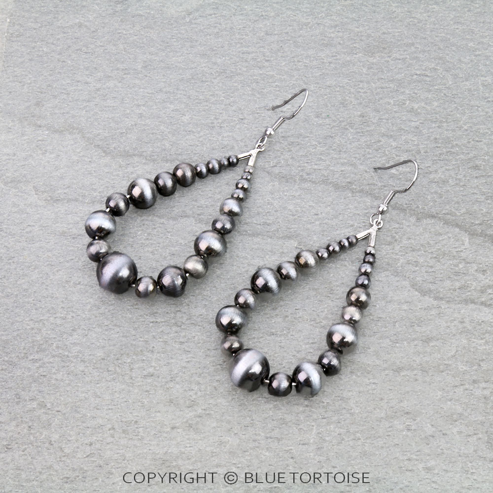 Navajo Style Pearl Teardrop Dangle Earrings