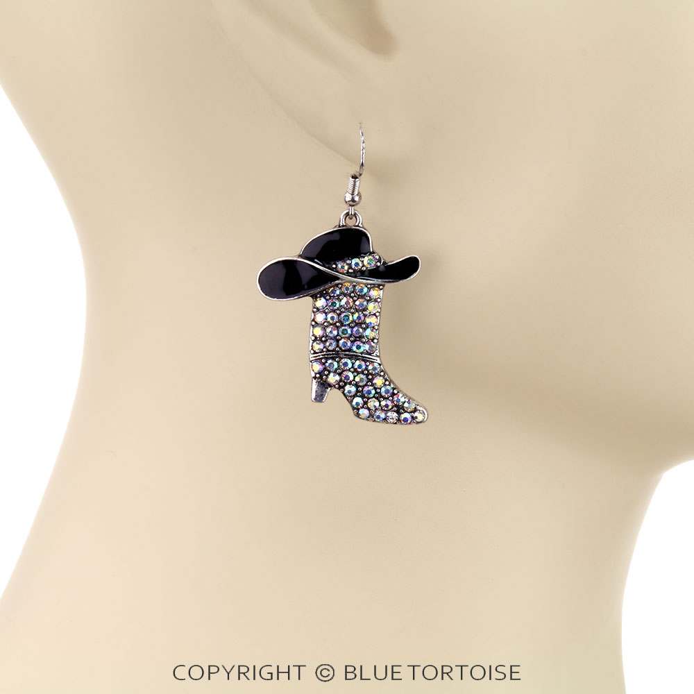 Western Cowboy Boot Rhinestone Dangle Earrings - Image 2