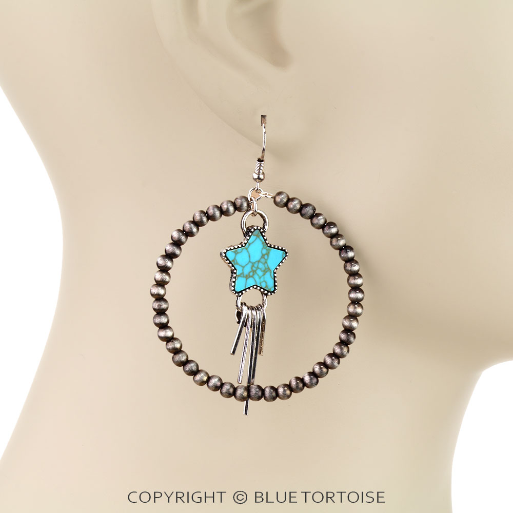 Navajo Style Pearl with Star Stone Dangle Earrings - Image 2