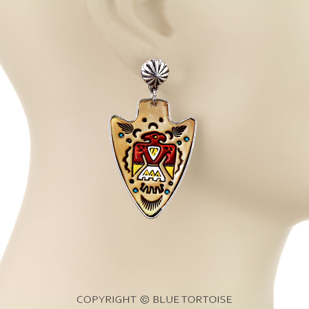 Western Thunderbird Leather Arrowhead Stud Earrings - Image 2