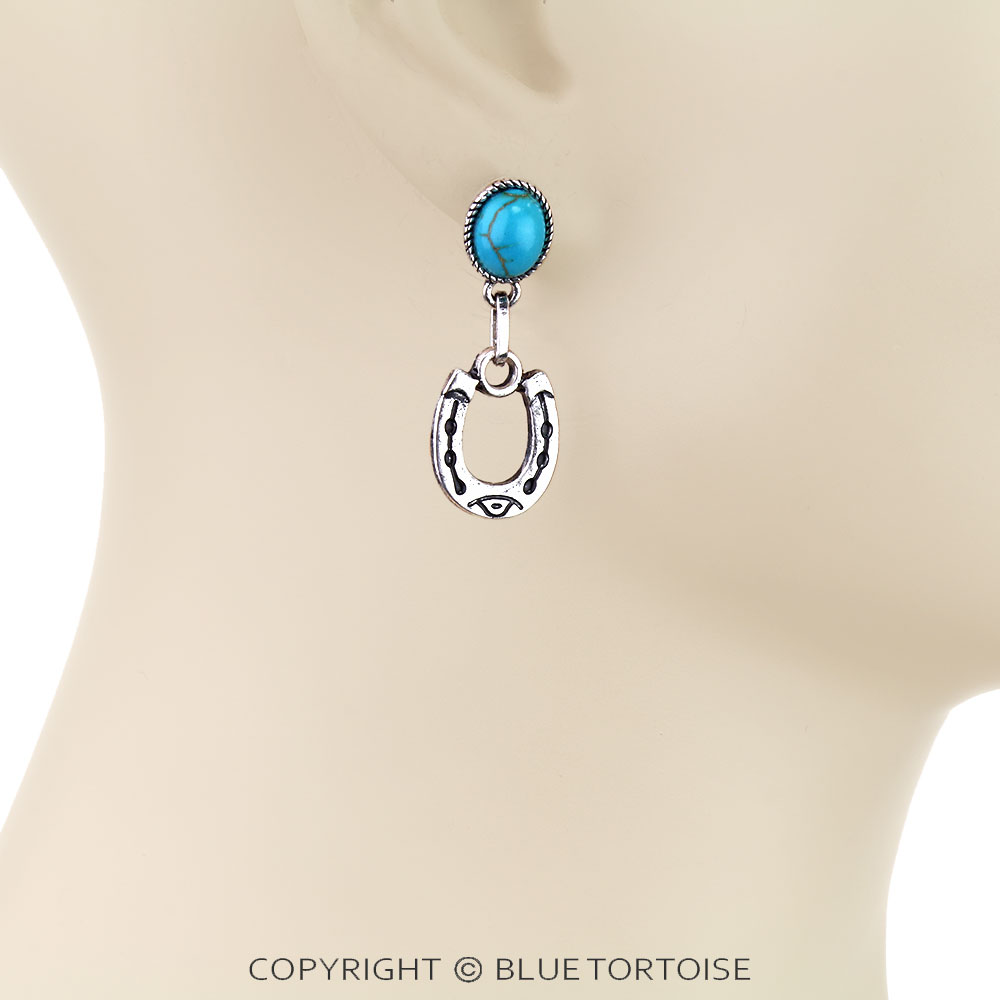 Western Horseshoe Stone Stud Earrings - Image 2