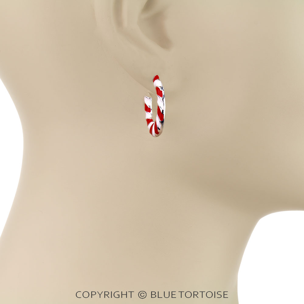 Christmas Candy Cane Hoop Earrings - Image 2