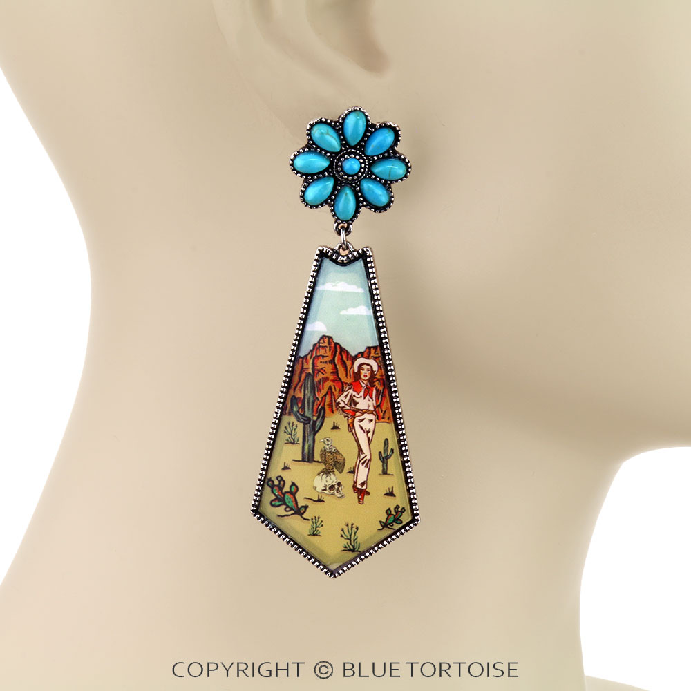 Western Cowgirl Scenery Concho Stud Earrings - Image 2