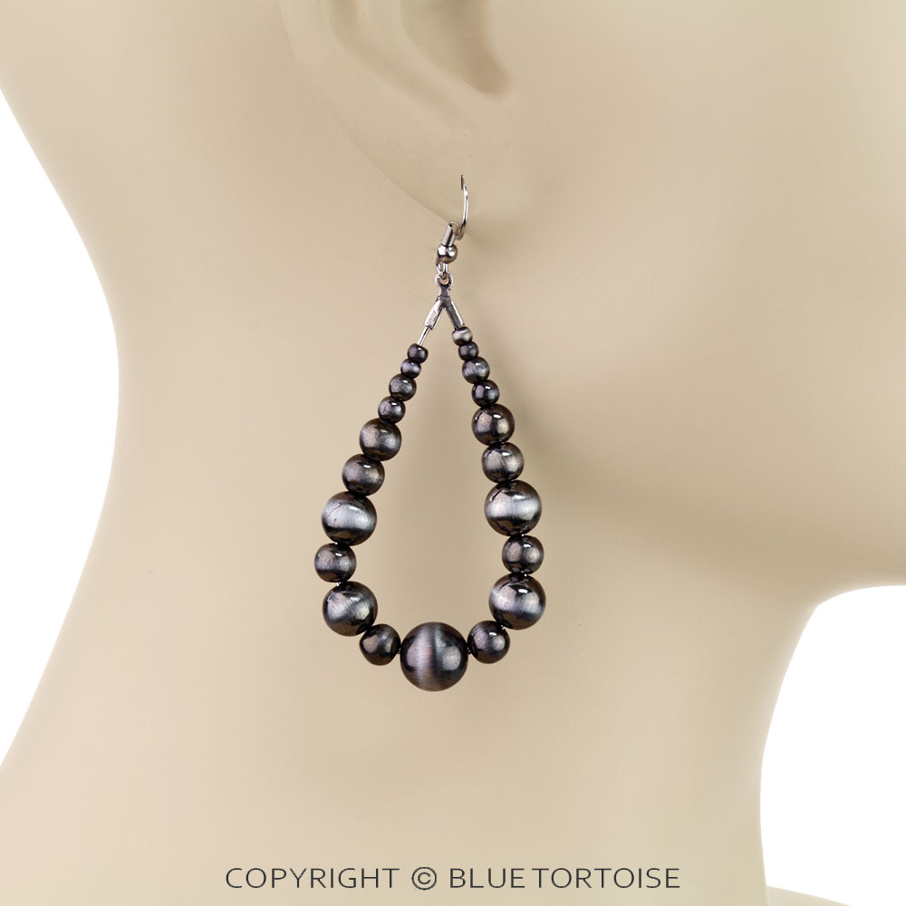 Navajo Style Pearl Teardrop Dangle Earrings - Image 2