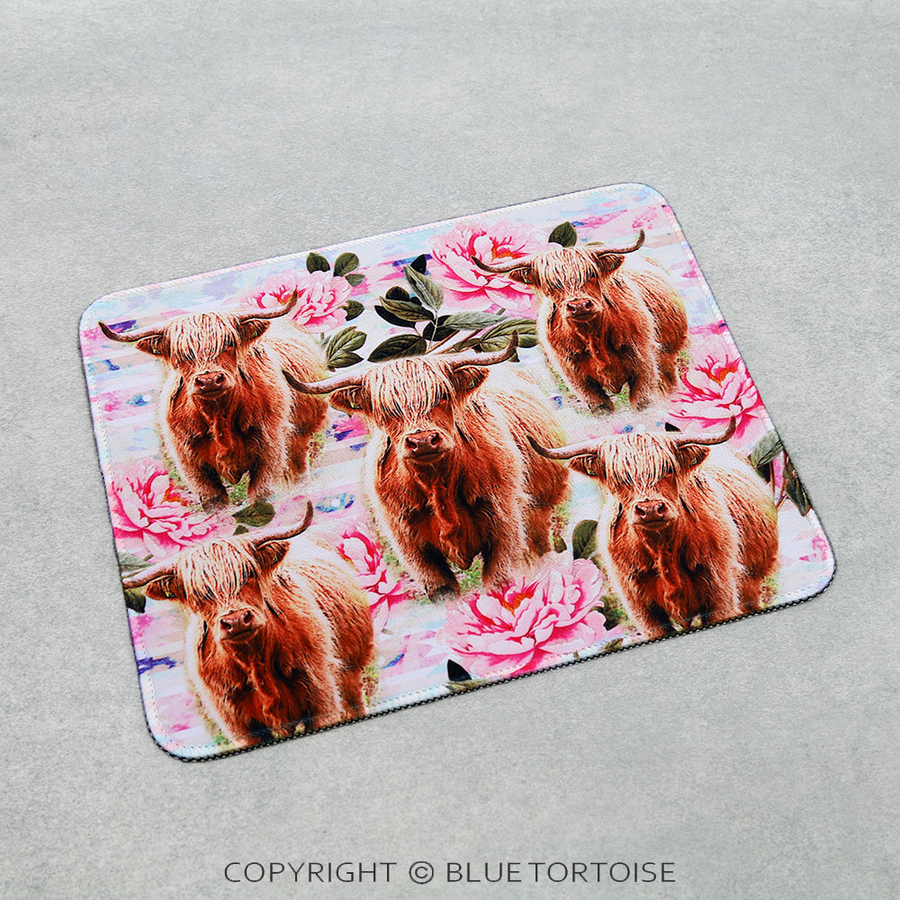 Western Flower/Highland Cow Printed Mouse Pad