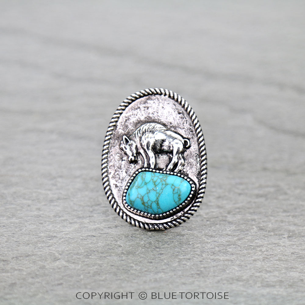 Western Buffalo Stone Cuff Ring