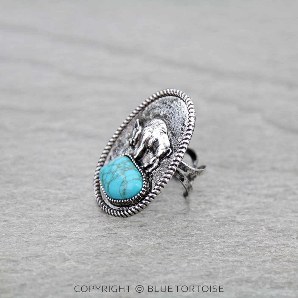 Western Buffalo Stone Cuff Ring - Image 2