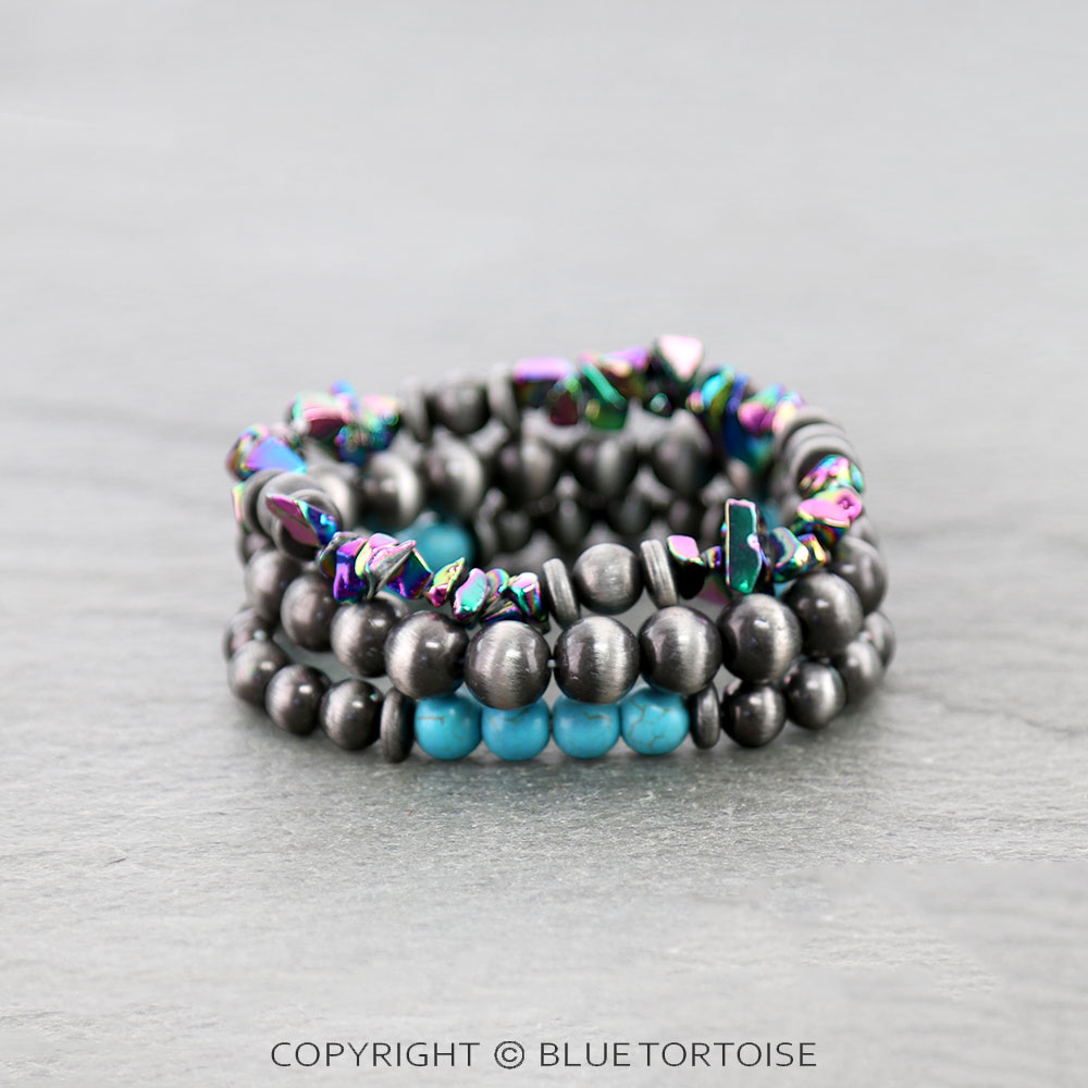 Rainbow Navajo Style Pearl Stackable Bracelets