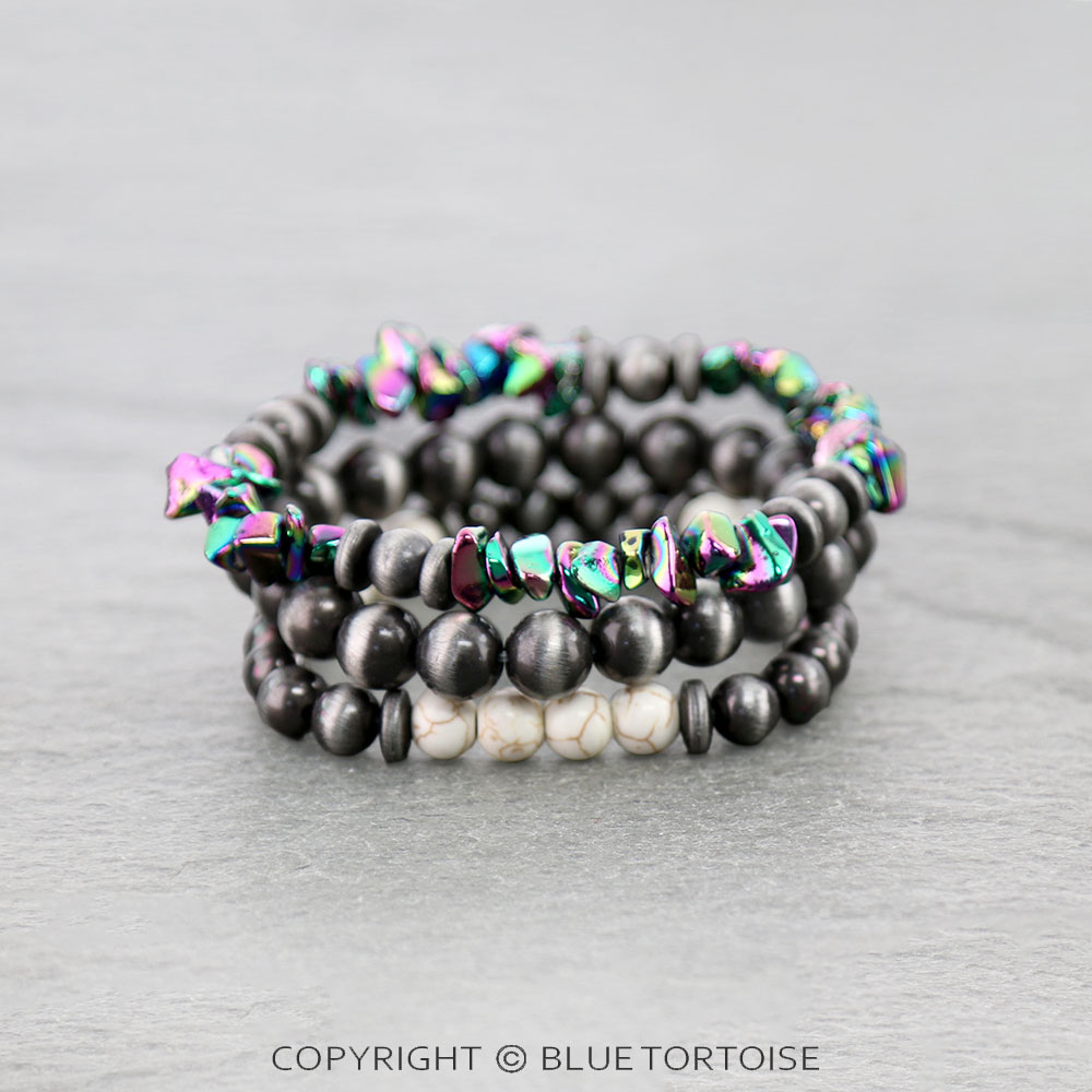 Rainbow Navajo Style Pearl Stackable Bracelets