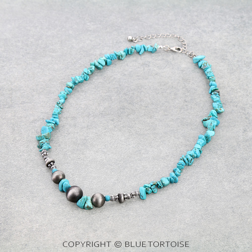 Navajo Style Pearl & Chip Stone Necklace