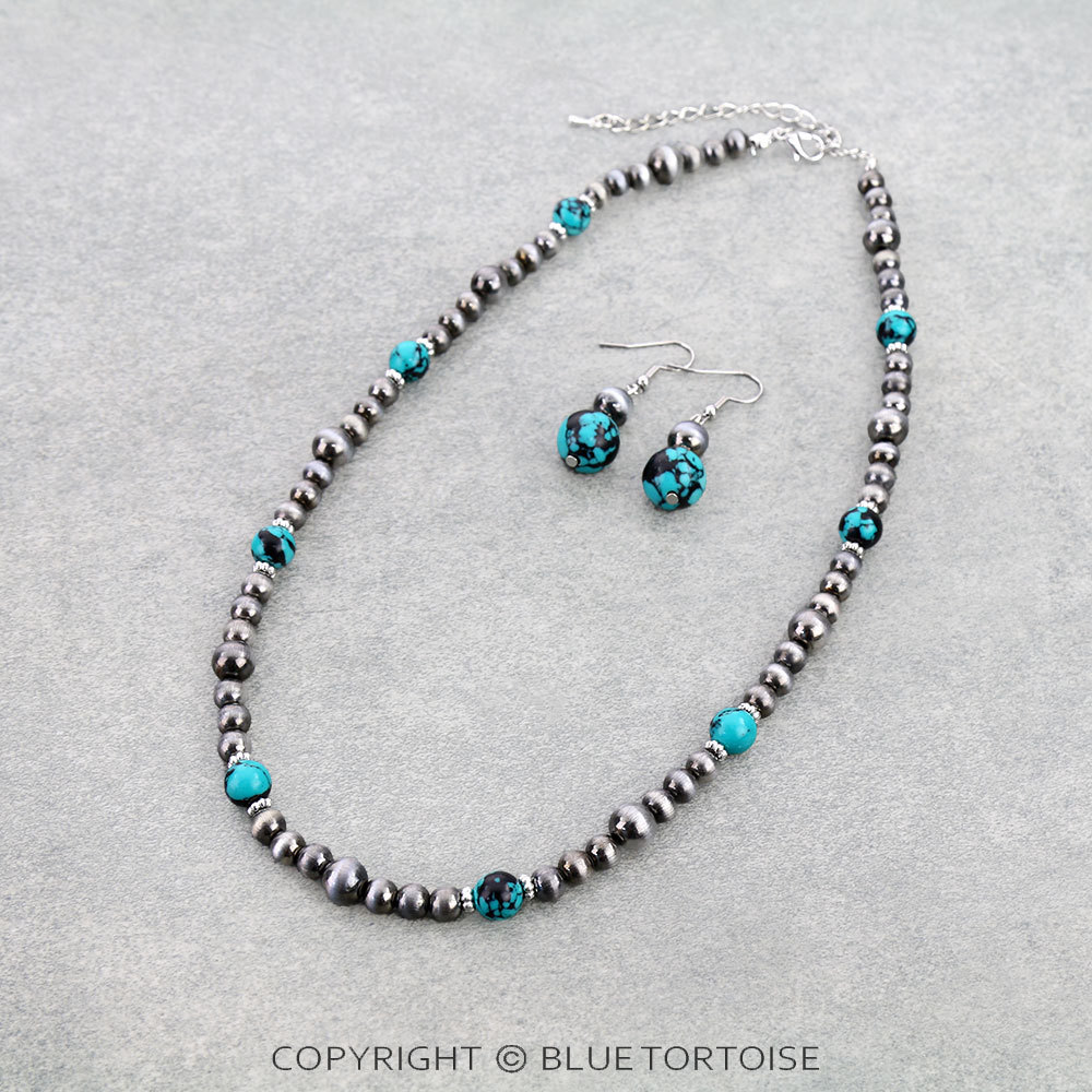 Western Navajo Style Pearl & Bead Necklace Set