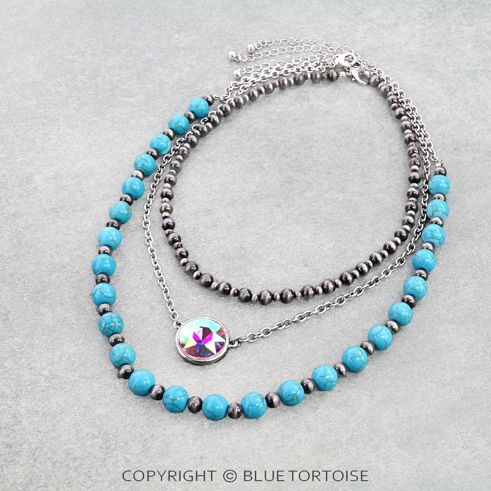 3 Layer Navajo Style Pearl & Bead Necklace