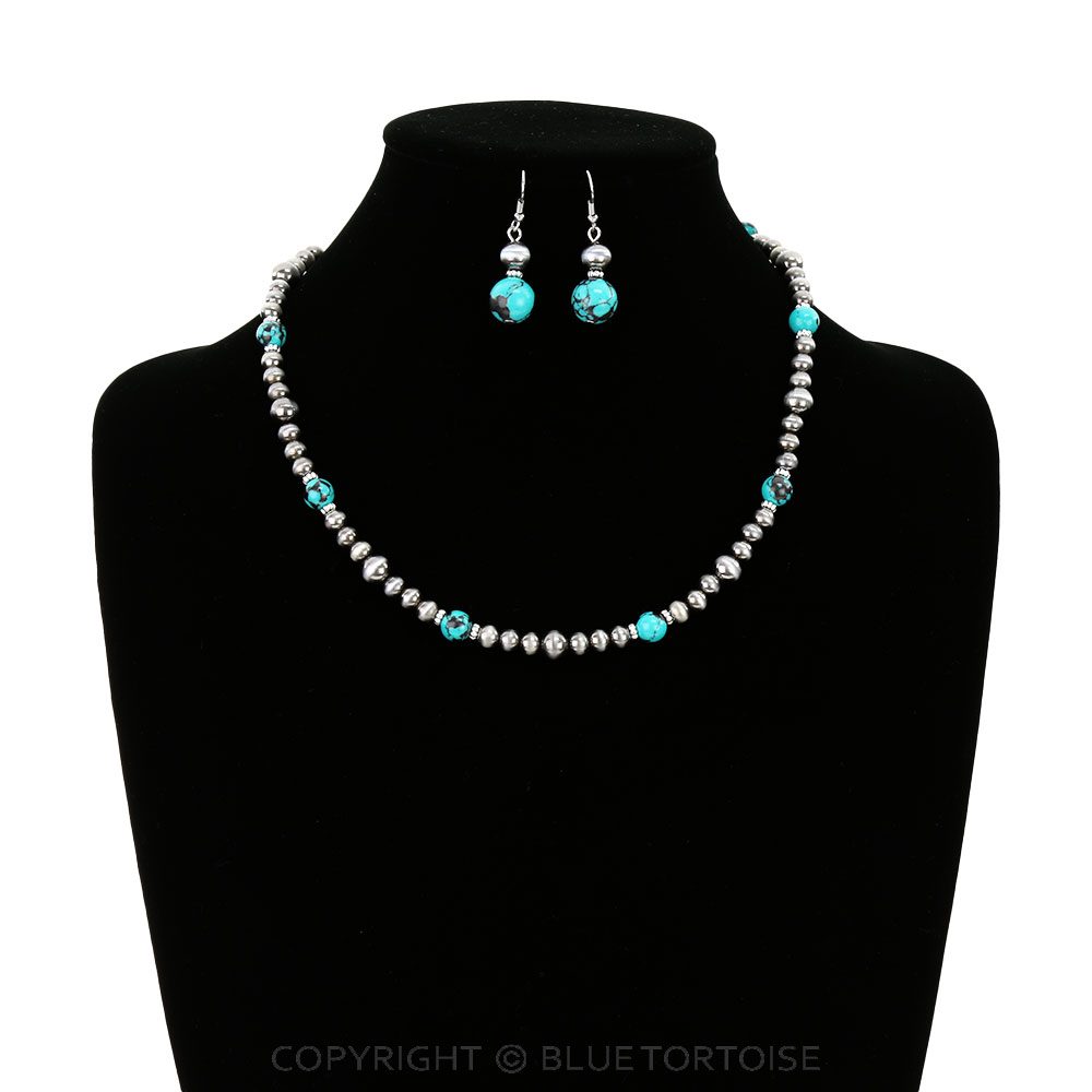 Western Navajo Style Pearl & Bead Necklace Set - Image 2