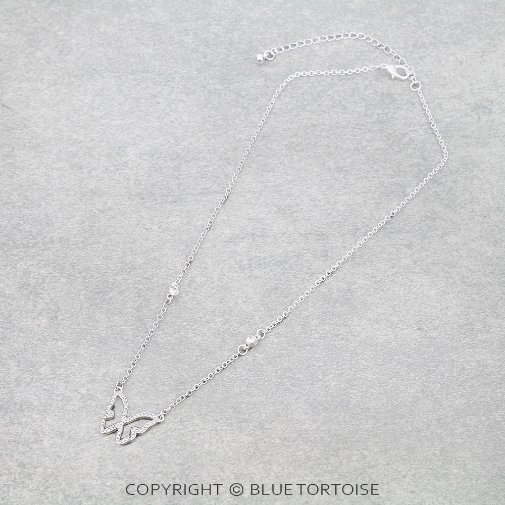 Western Butterfly Cut Out Paved Necklace