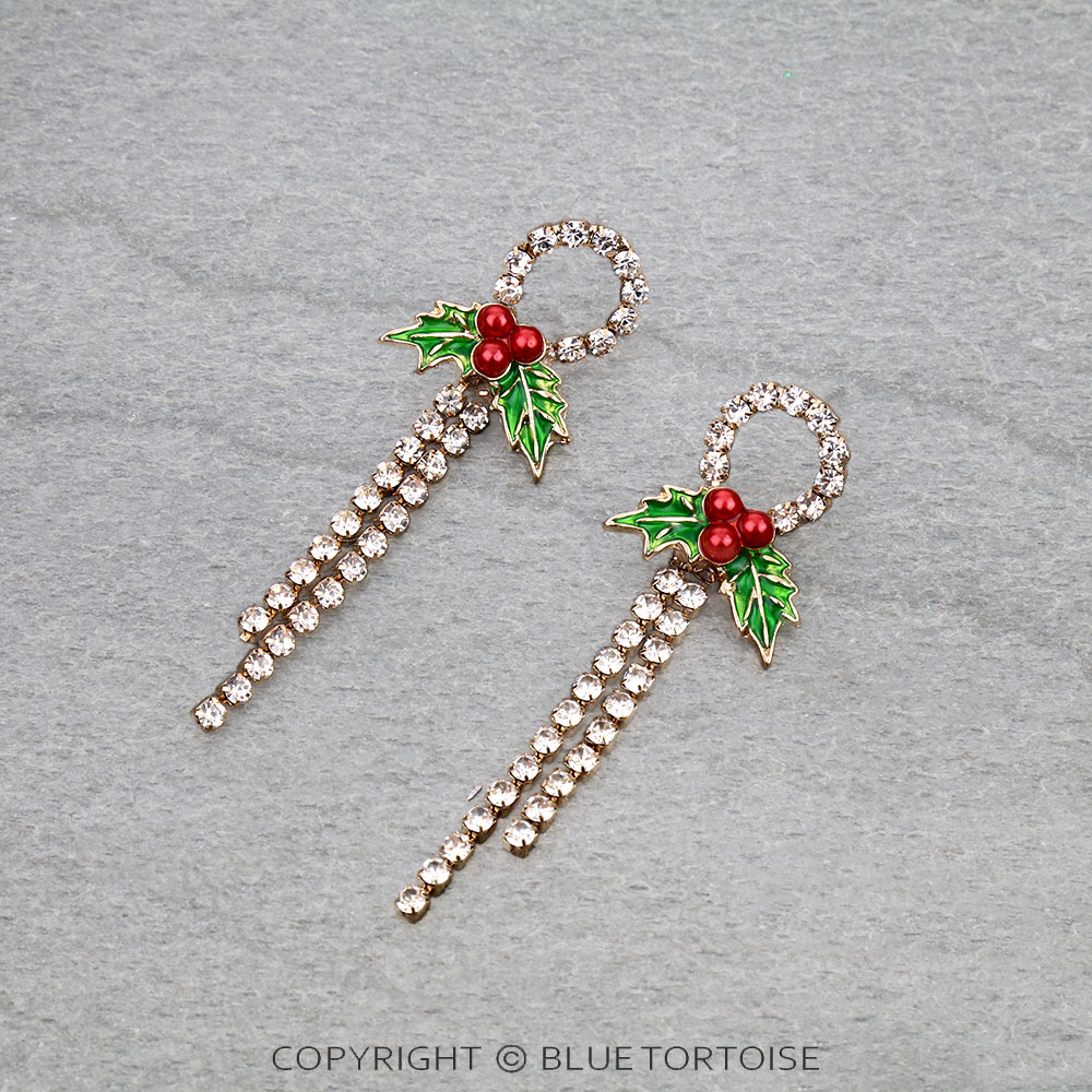 2.25" Christmas Bow w/ Rhinestone Stud Earrings