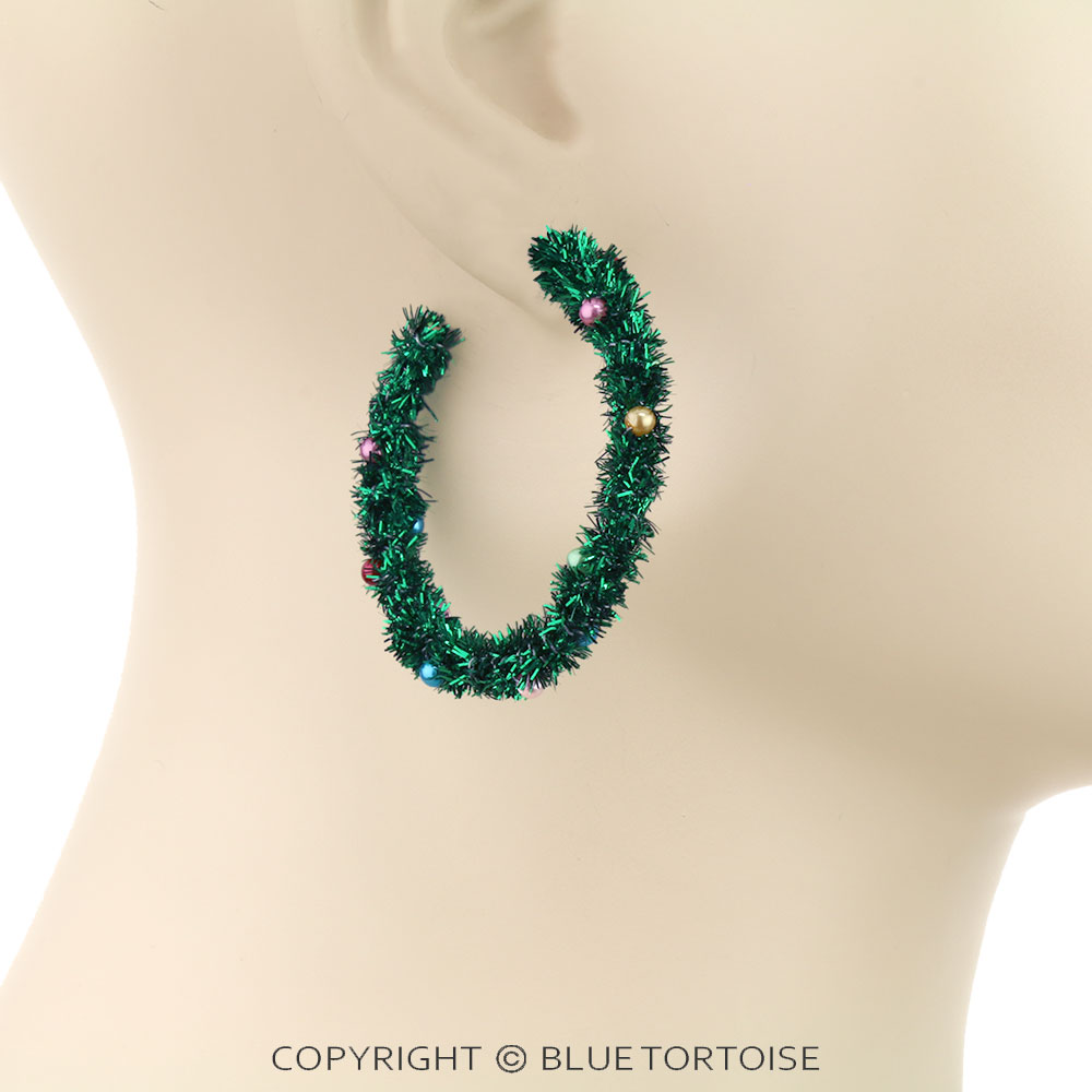 2" Christmas Metallic Thread Hoop Earrings - Image 2