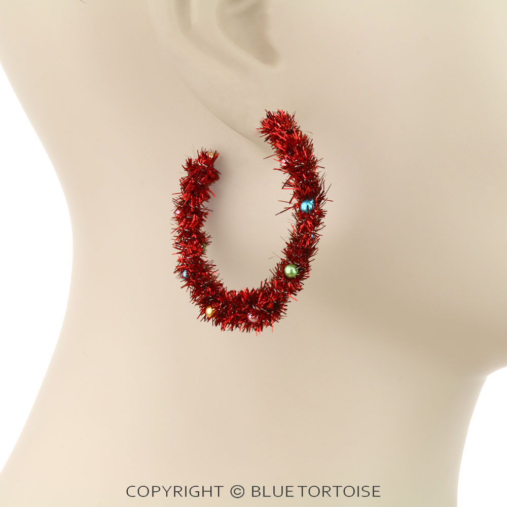 2" Christmas Metallic Thread Hoop Earrings - Image 2